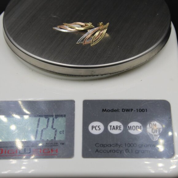 14K Tricolor Gold Dangle Drop Earrings - Gold Leaves Design - 1.5 in (12.7 mm) - Picture 5 of 6